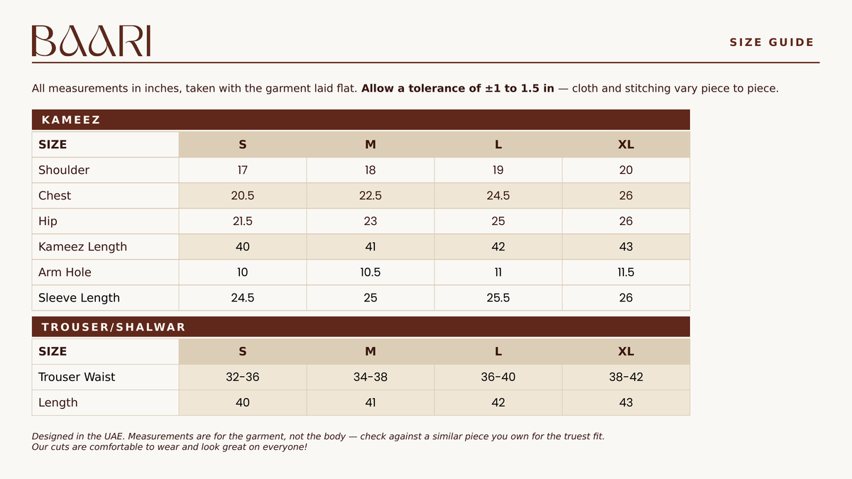 The Faizi — size guide