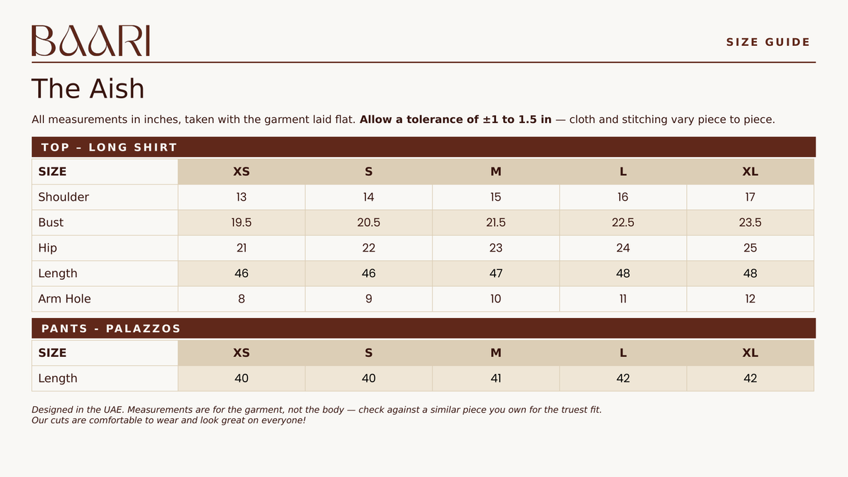 The Aish — size guide