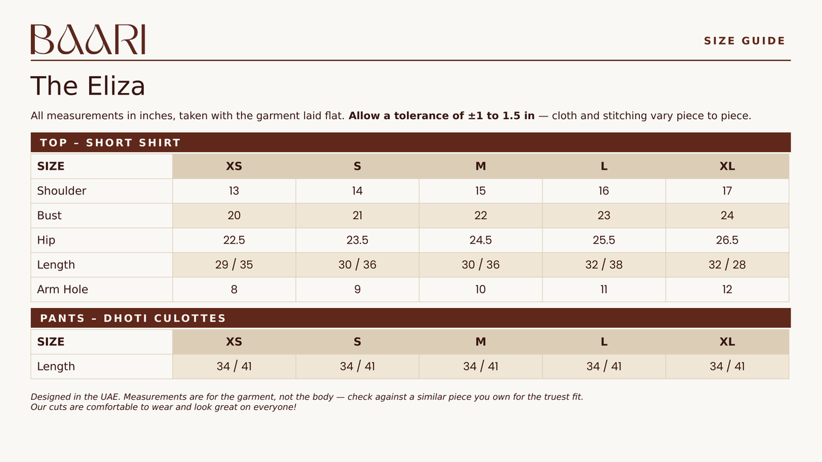The Eliza — size guide