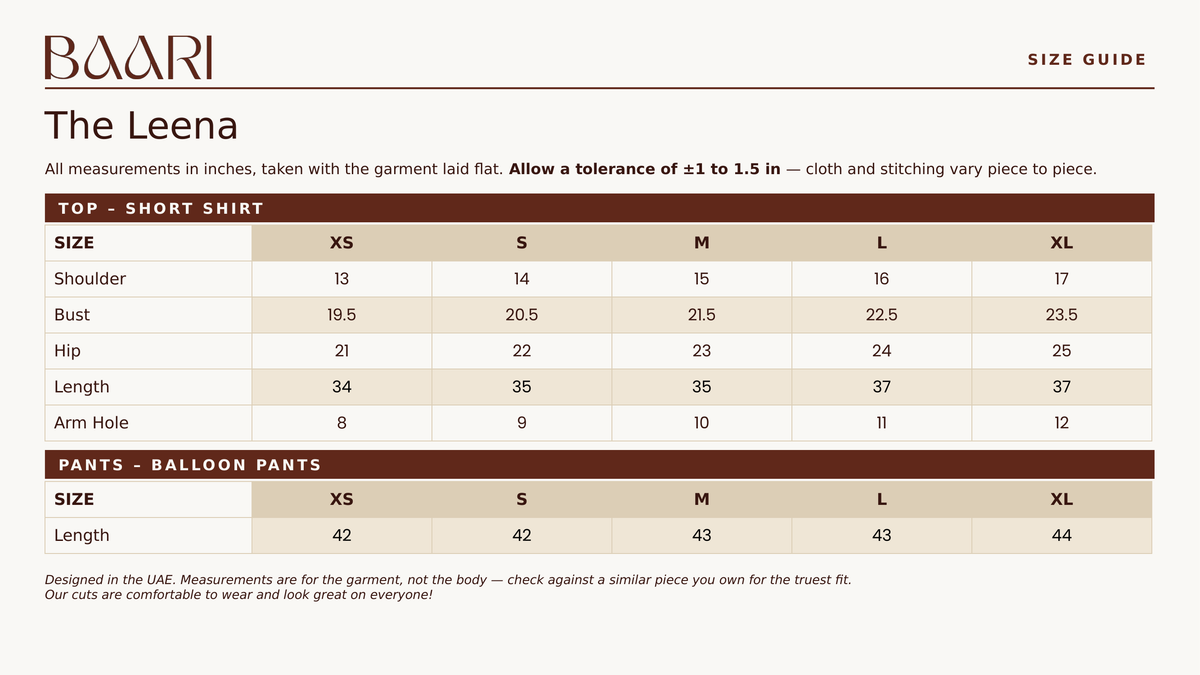 The Leena — size guide